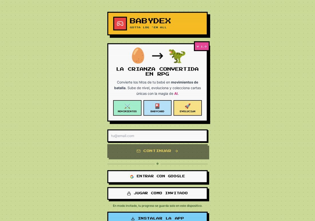BabyDex homepage — a baby milestone tracker